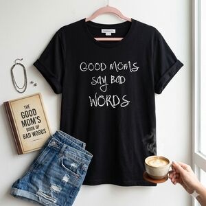 Warehouse One 1X Good Moms Say Bad Words Graphic Tee Black Slogan Edgy Momcore